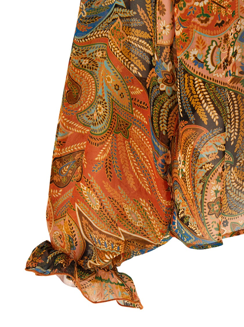 Etro Paisley Print Silk Chiffon Blouse With Ruffle Details