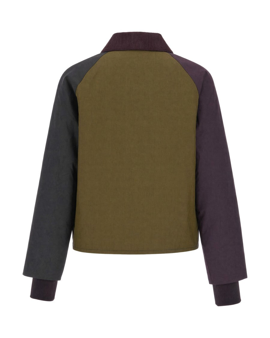 Barbour Short Color Block Jacket With Corduroy Collar And Zipper Details