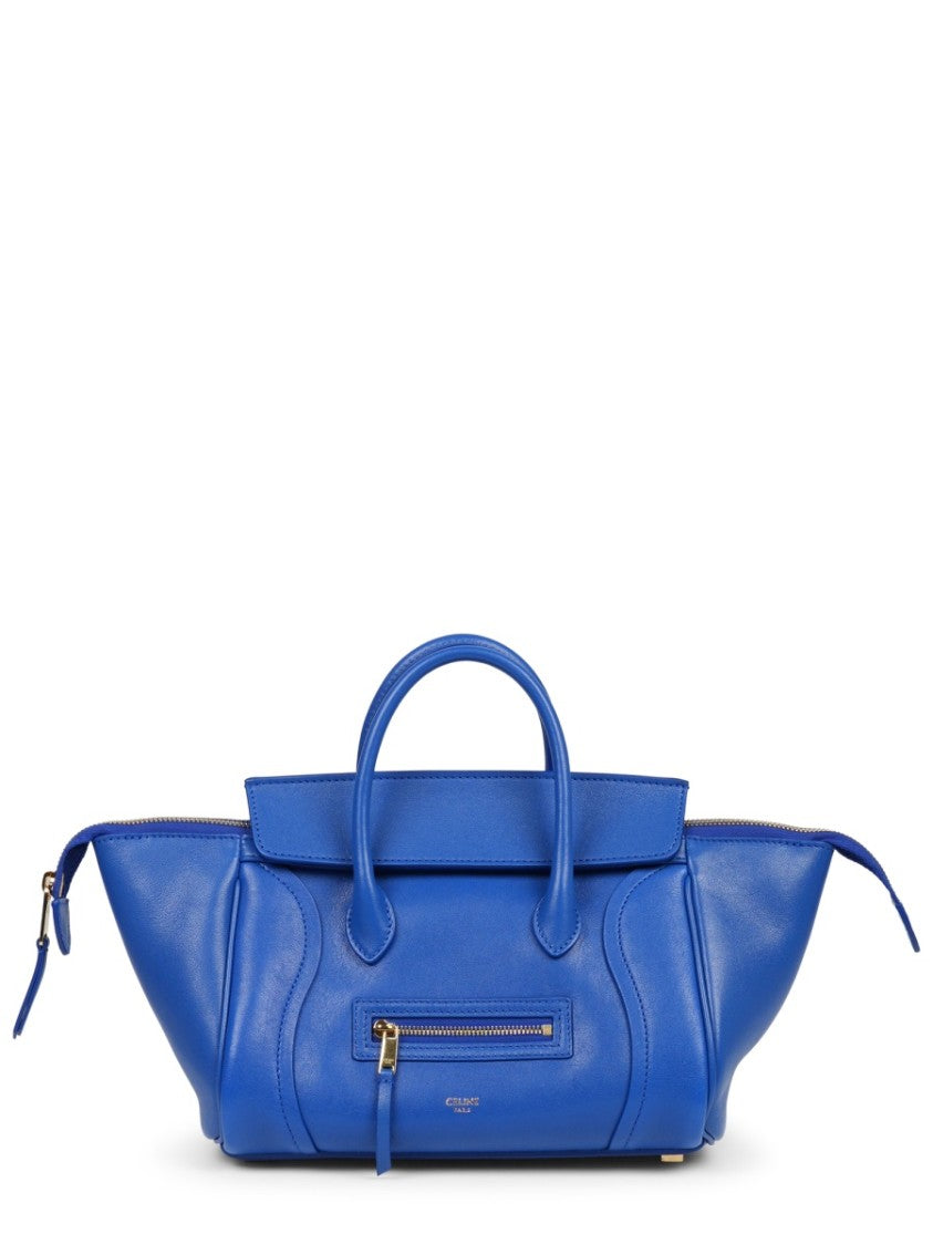 Celine Small Structured Handbag With Winged Silhouette And Gold Accents