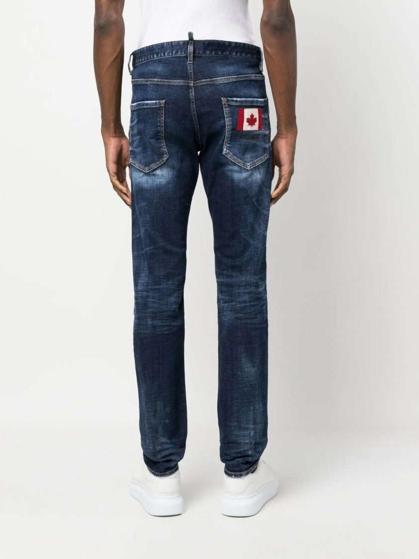 Dsquared2 Logo-Patch Straight-Leg Blue Denim Jeans