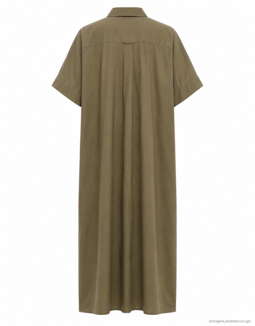 Eat Dust 673 Loose Cotton Poplin Long Shirt Dress With Utility Design