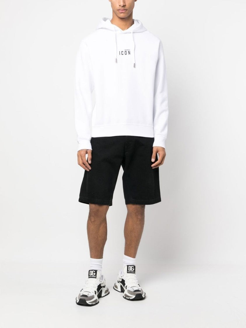 Dsquared2 White Hooded Sweatshirt With Central Icon Logo