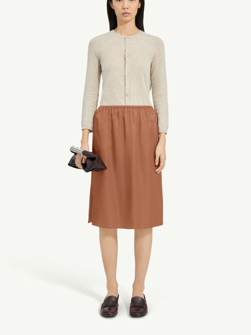 Mm6 By Maison Margiela Brown Number Logo Satin Midi Skirt