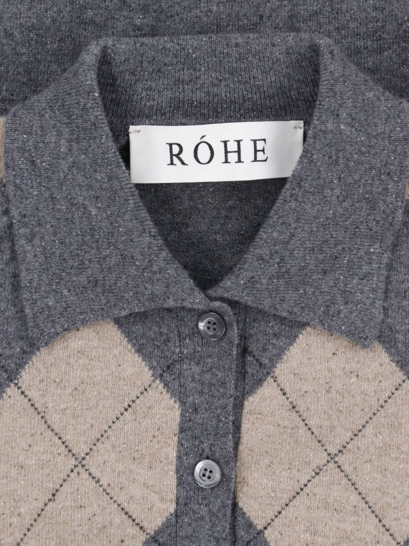 Róhe Wool Blend Polo With Classic Collar And Argyle Pattern