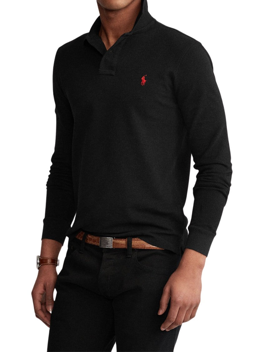 Polo Ralph Lauren Long-Sleeve Black Cotton Polo With Embroidered Logo