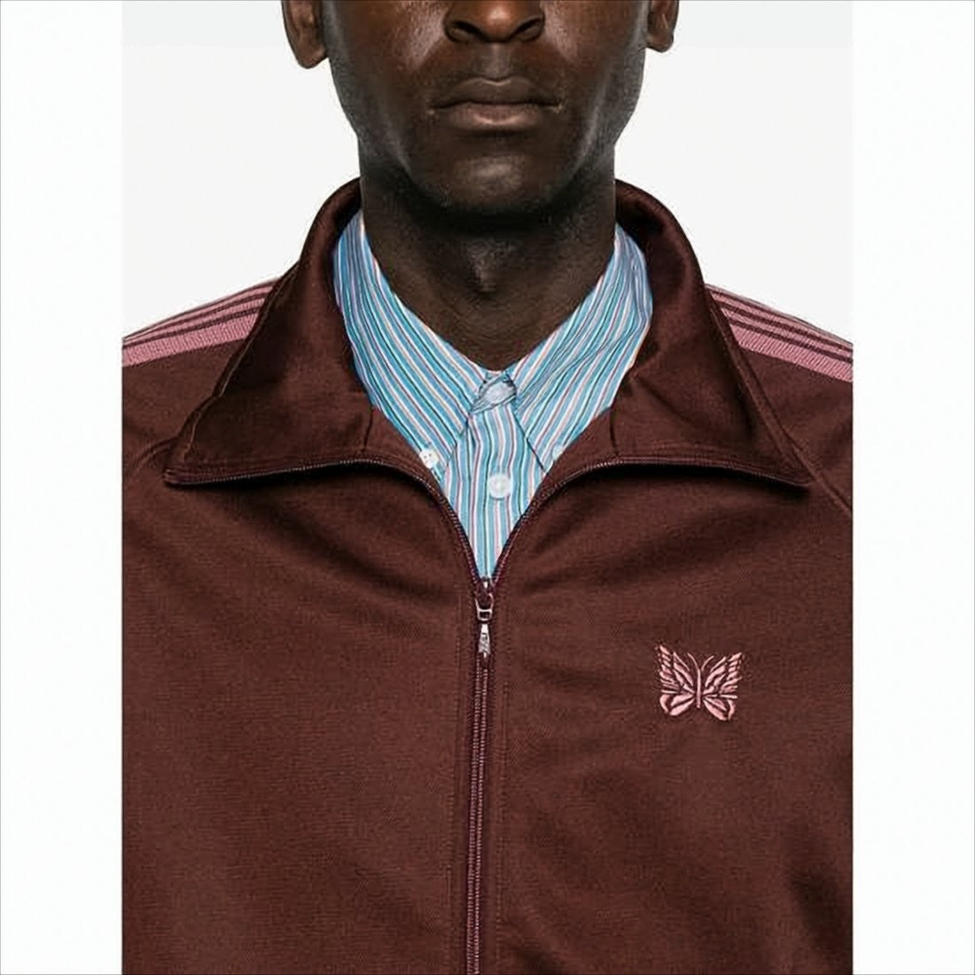 Needles Sporty Brown Track Jacket With Pink Stripes