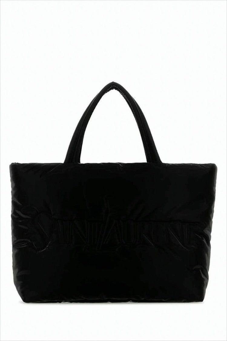 Saint Laurent Textured Black Calfskin Tote Bag With Sturdy Handles