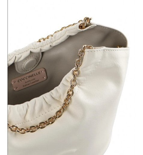 Coccinelle Matte White Shoulder Bag With Gold-Tone Chain Handles