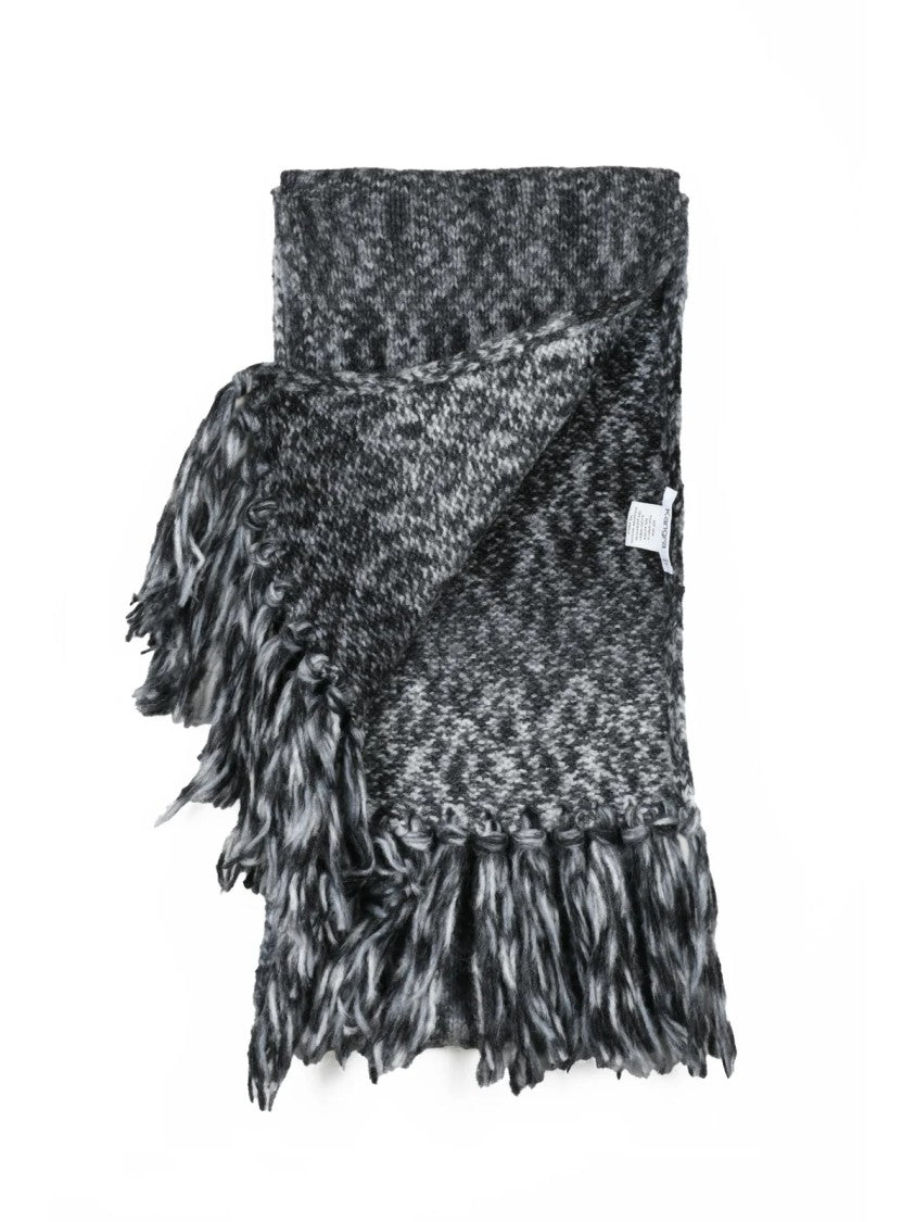 Kangra Textured Knit Scarf With Fringed Ends In Grey Shades
