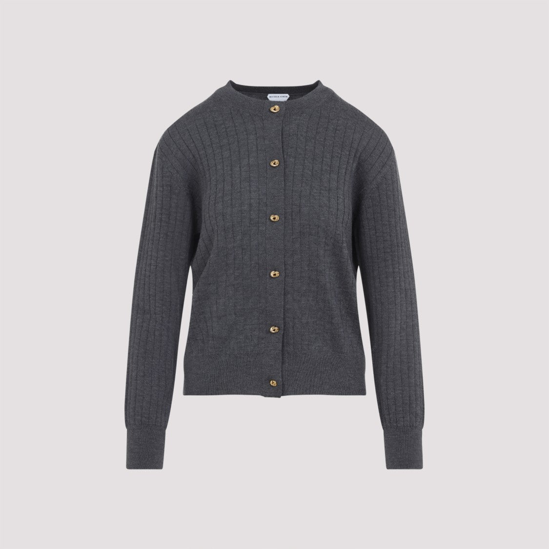 Bottega Veneta Anthracite Grey Wool Ribbed Cardigan