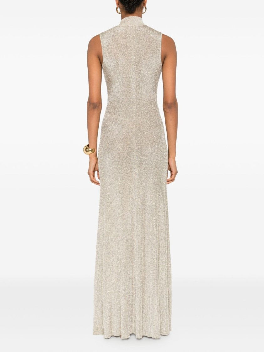 Self-Portrait Maxi Dress In Shimmering Gold Viscose Blend