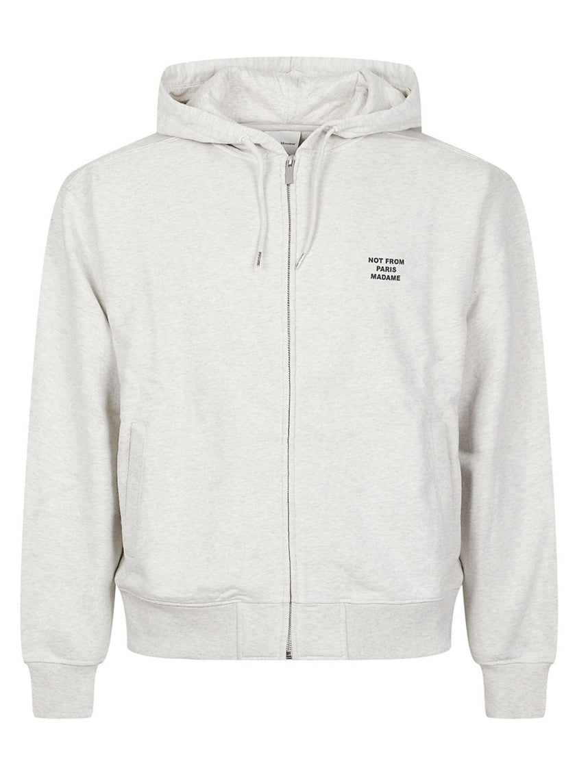 Drôle De Monsieur Slogan Cropped Hooded Full-Zip Cotton Sweatshirt