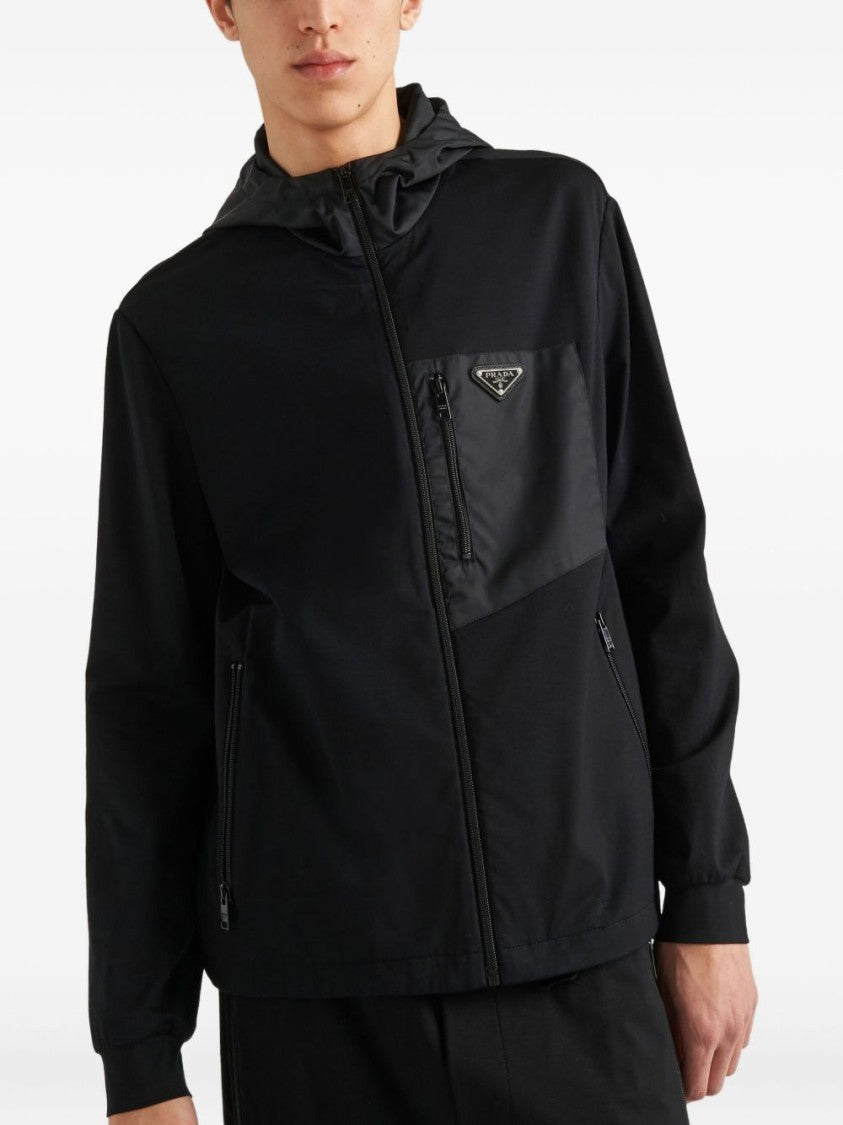 Prada Black Hooded Ribbed Cuffs Jacket