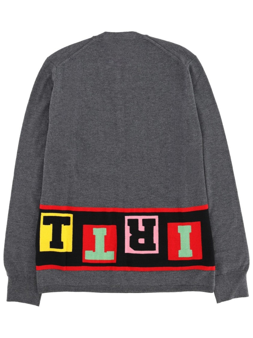 Comme Des Garçons Grey Acrylic-Blend Shirt Graphic Sweater