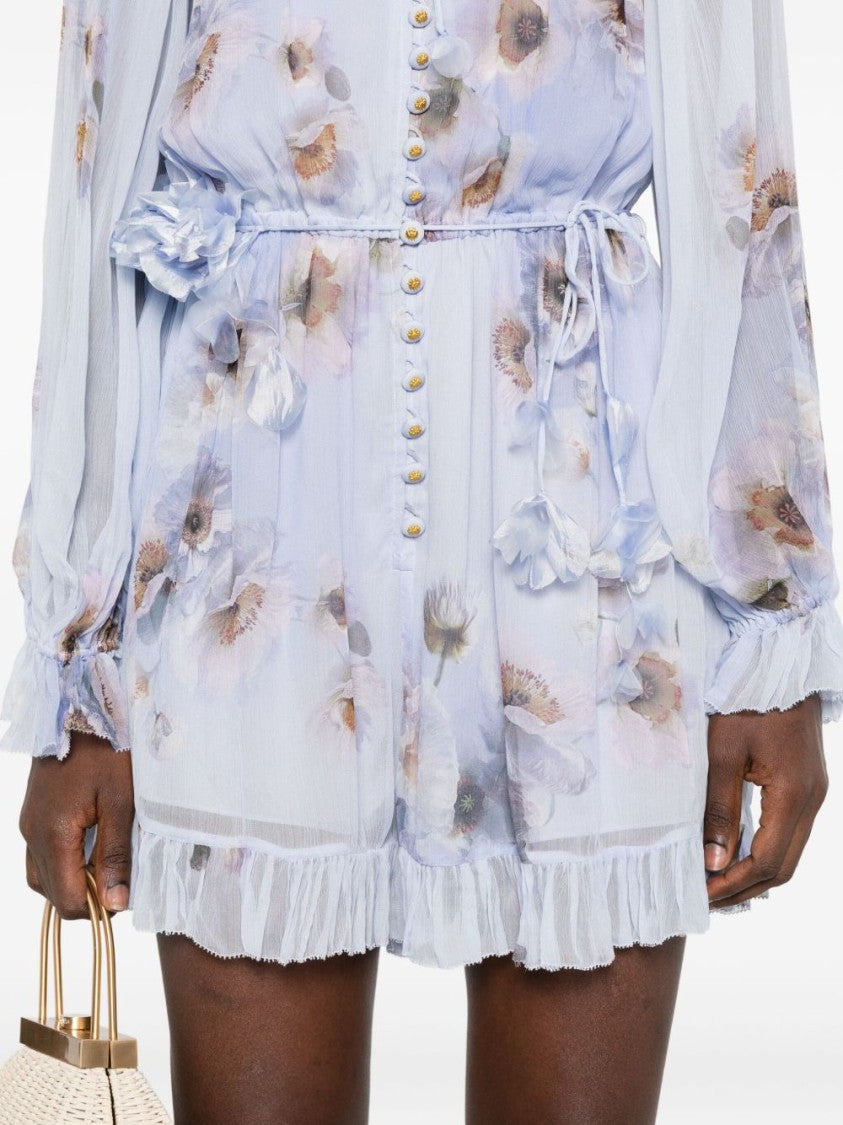 Zimmermann Floral Print Light Purple Playsuit With Ruffled Hem