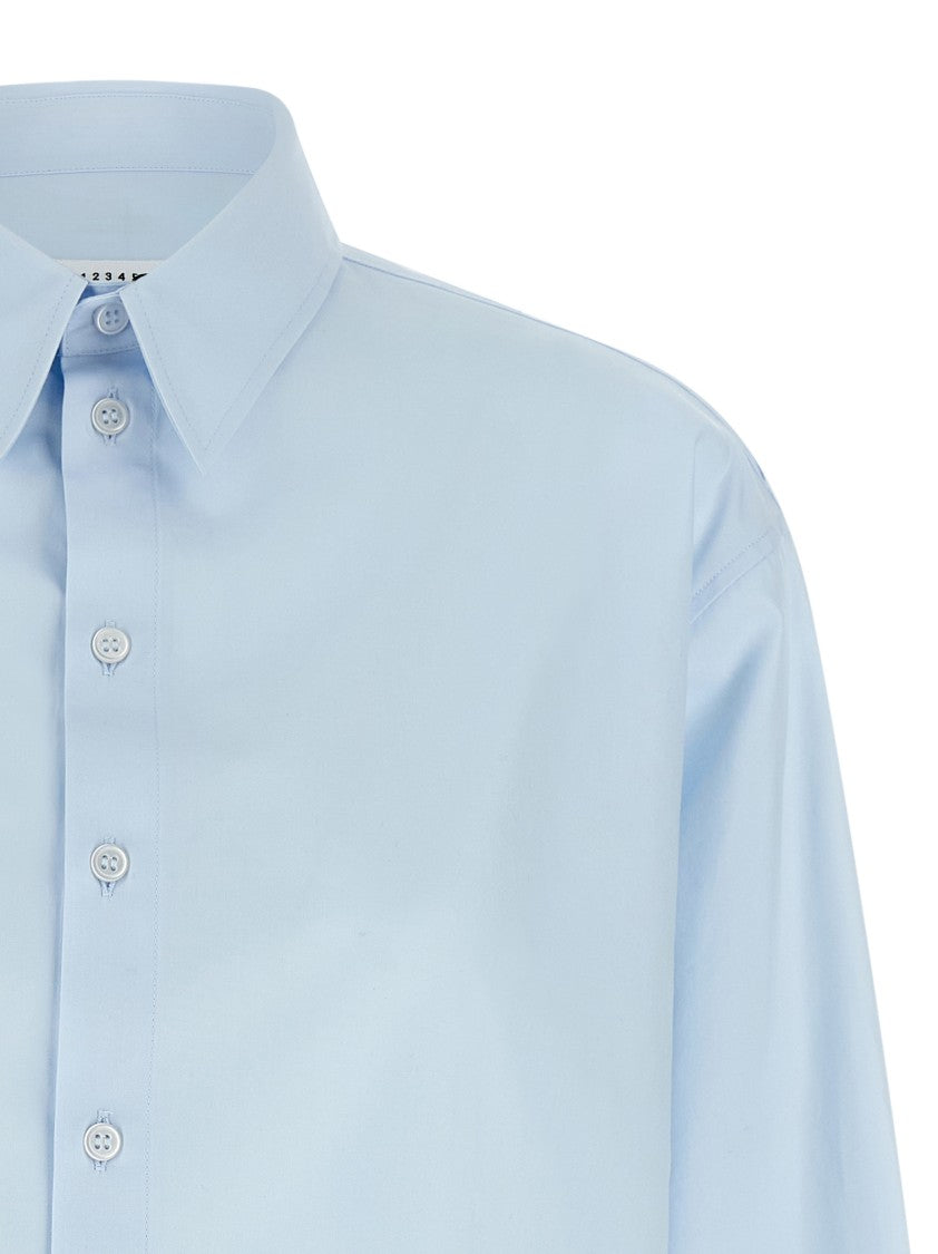 Mm6 By Maison Margiela Asymmetric Cotton Poplin Shirt With Raw Cut Detailing