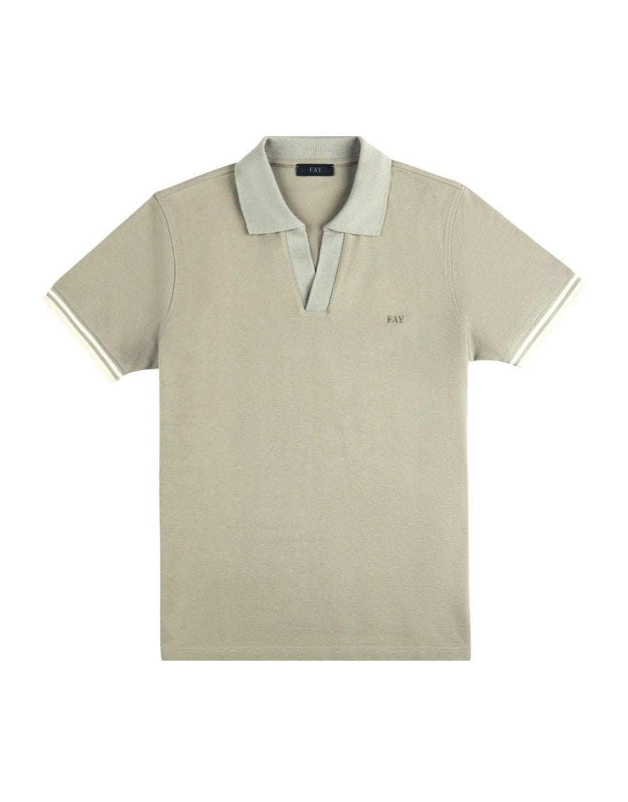Fay Buttonless Striped Piquet Polo With Embroidered Logo