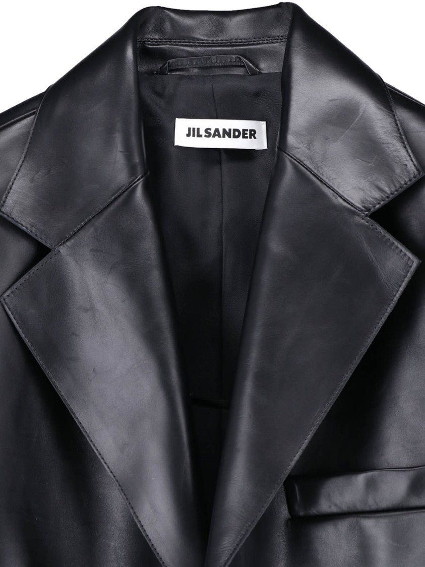 Jil Sander Black Classic Notch Lapel Leather Jacket
