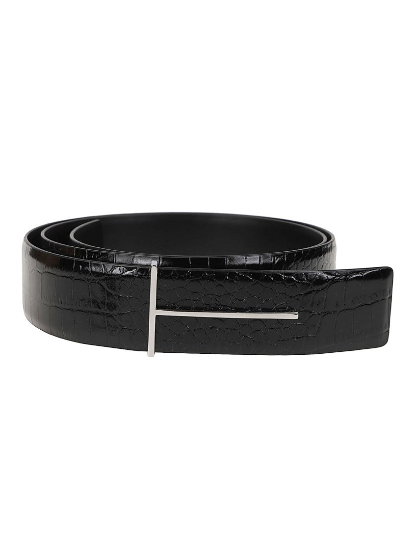 Tom Ford Tumbled Soft Printed Croc Reversible Slim T Belt