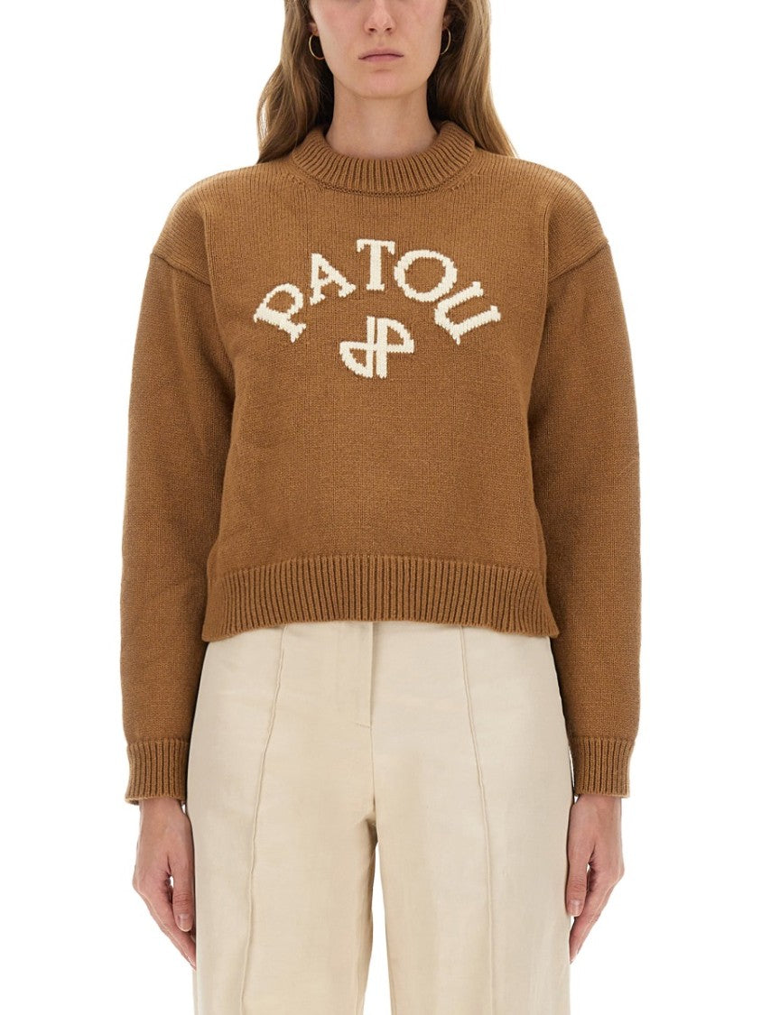 Patou Cropped Wool And Cashmere Sweater With Logo Detail