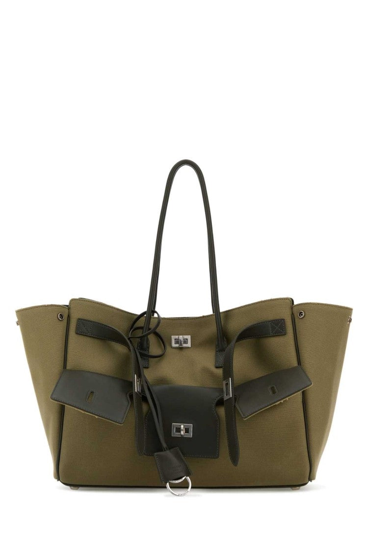 Balenciaga Army Green Canvas Medium Carry All Bel Air Handbag