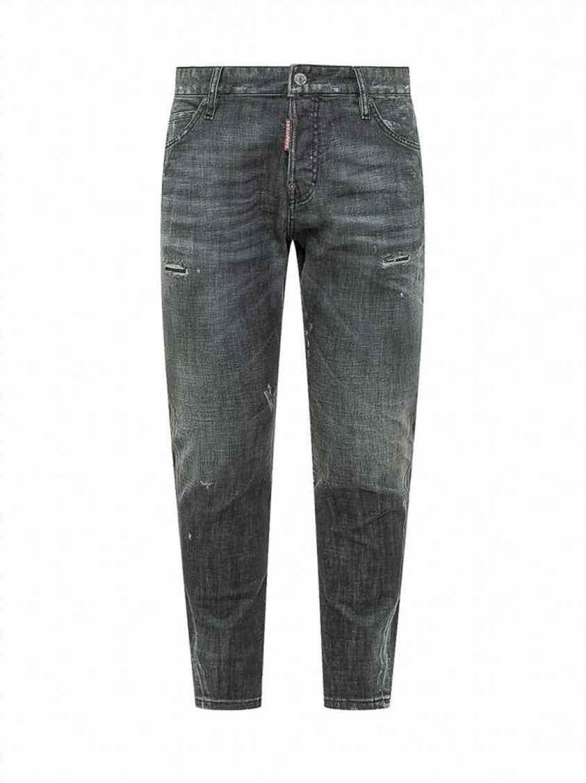 Dsquared2 Distressed Grey Denim Pants With Tapered Leg