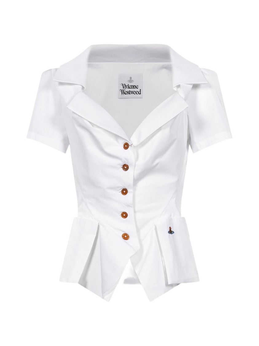 Vivienne Westwood Structured Deep V-Neck Peplum White Top