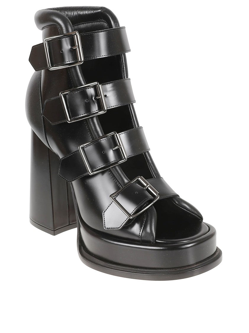 Alexander Mcqueen Cage Sandals In Smooth Black Calfskin