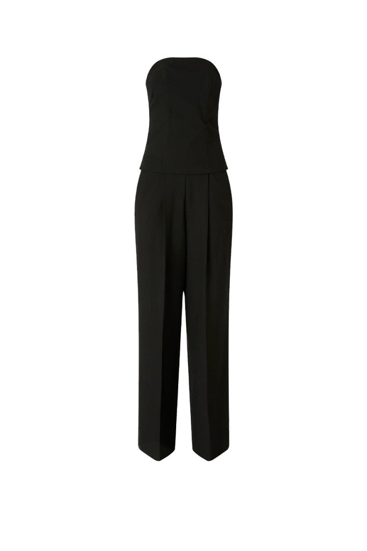 Pinko Black Polyester-Viscose Blend Strapless Jumpsuit