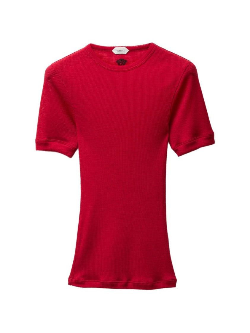 Versace Fitted Silk-Nylon Blend Top With Round Neckline