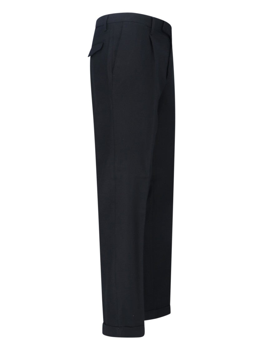 Briglia Tailored Black Virgin Wool Trousers With Cuffed Hem