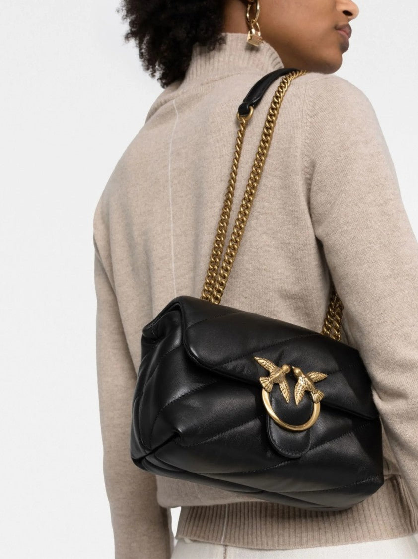 Pinko Quilted Shoulder Bag With Gold-Tone Bird Motif