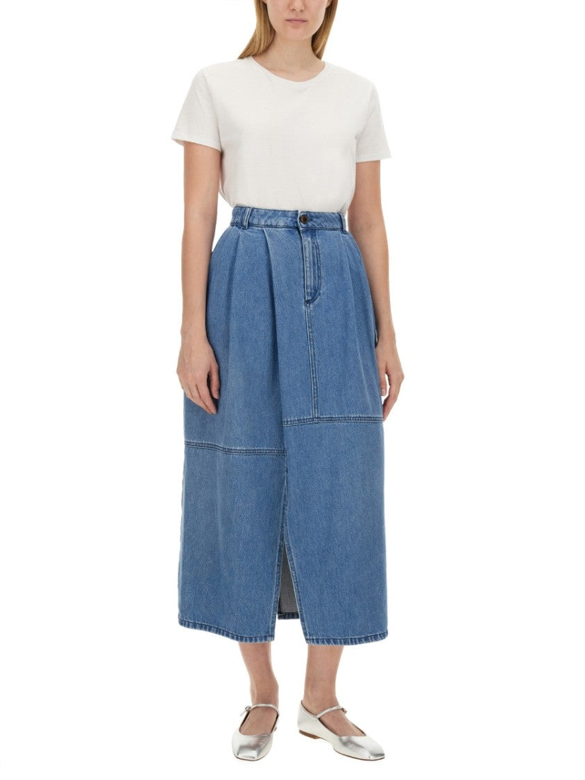 Alysi High-Waisted Midi Skirt With Front Slit