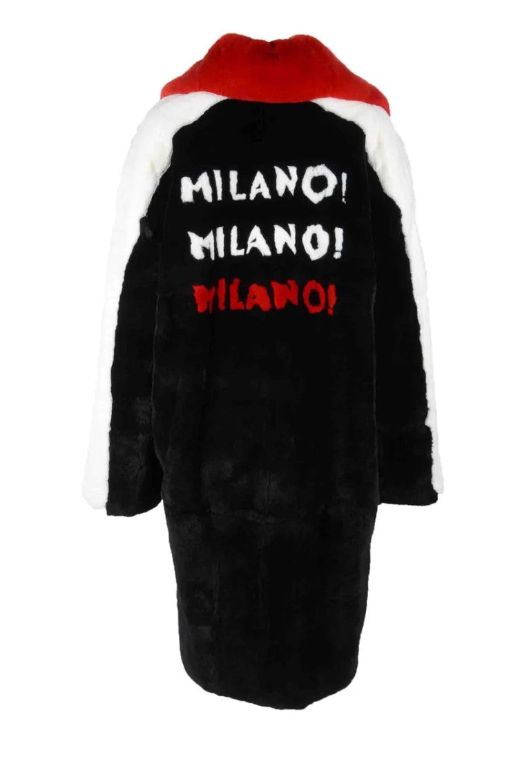 Msgm Rex Lapin Fur Coat - Black/White