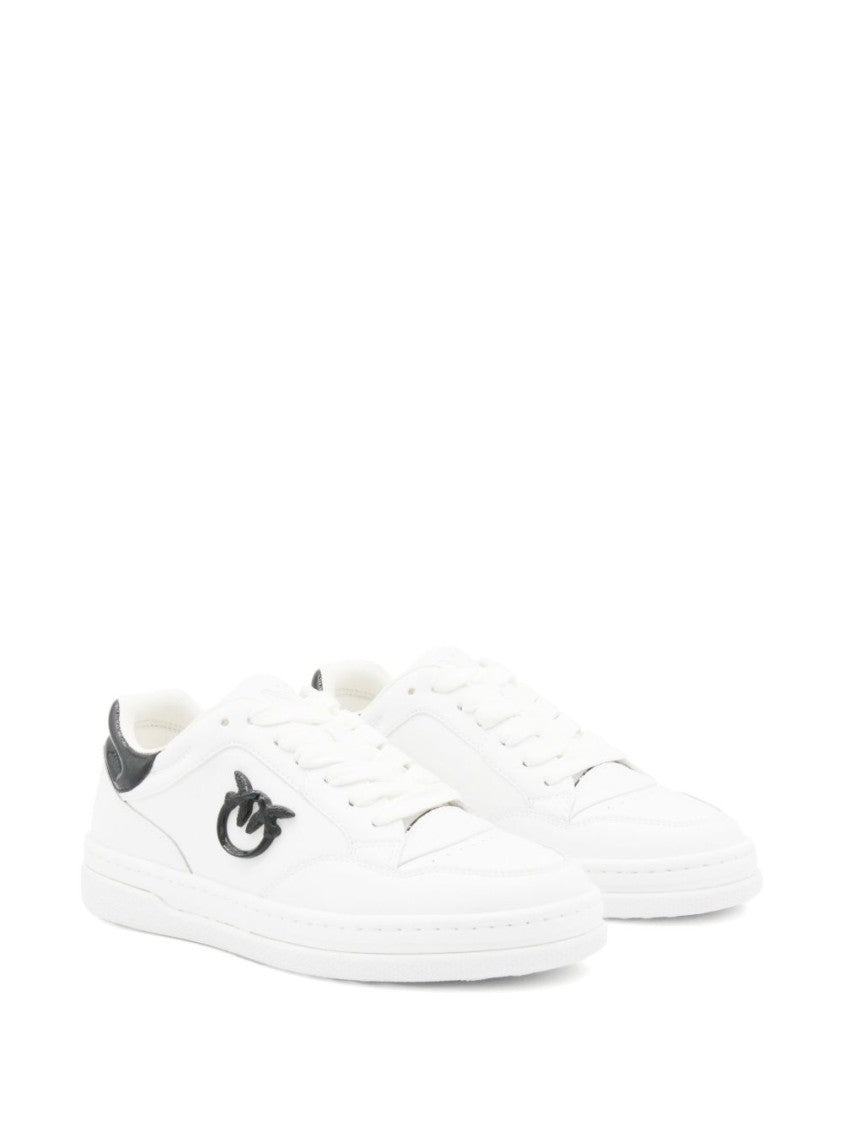 Pinko White Leather Sneakers With Black Emblem