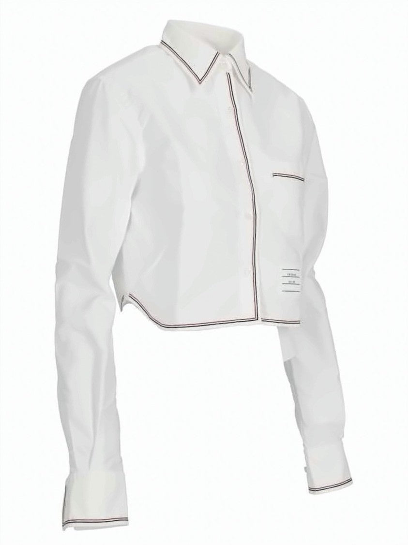 Thom Browne Cropped Long-Sleeve Shirt With Classic Collar