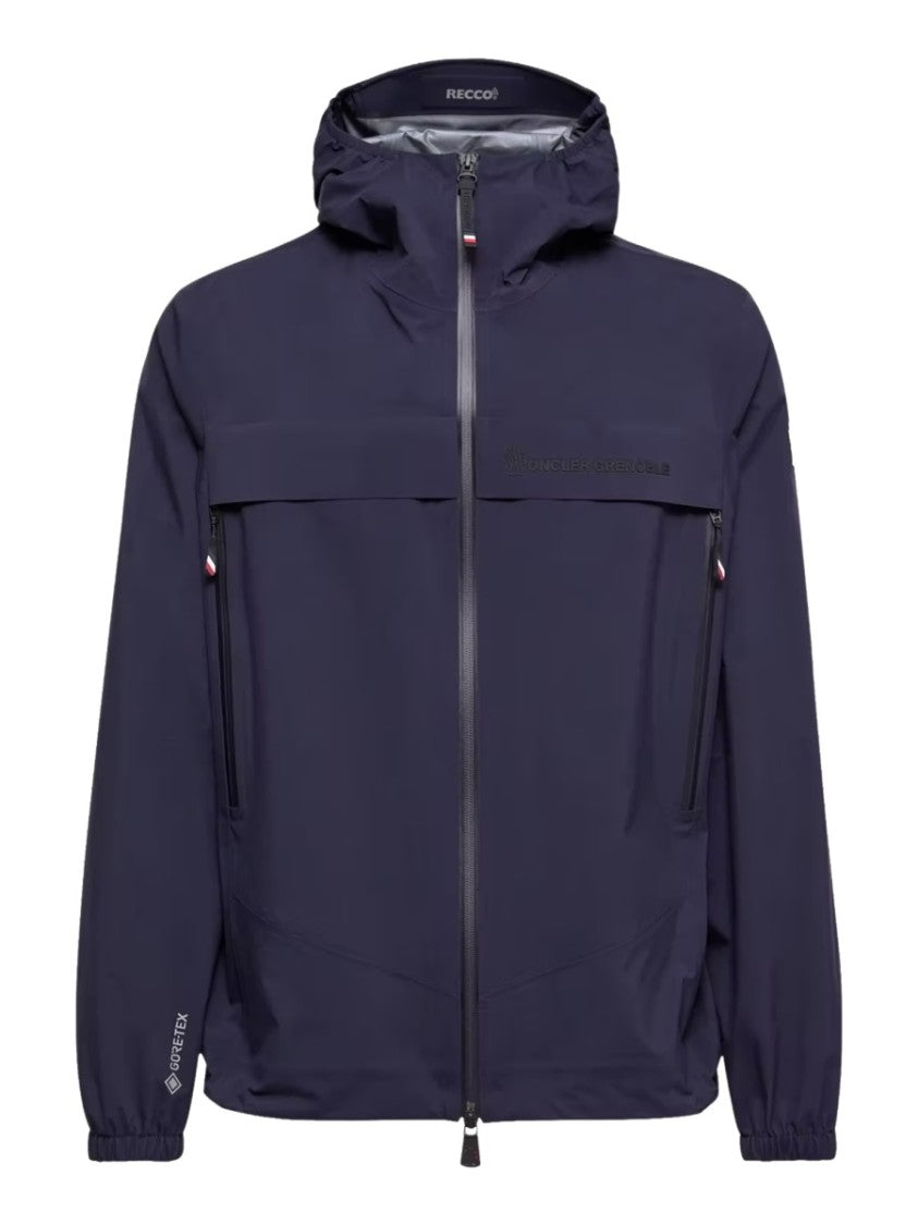 Moncler Grenoble Hooded Blue Jacket With Minimalist Design And Zippered Pockets