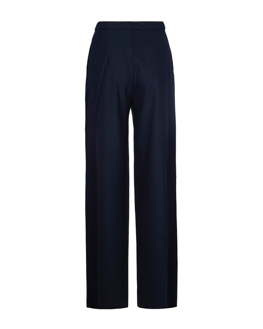 Max Mara Drawstring Trousers In Blue Wool Twill