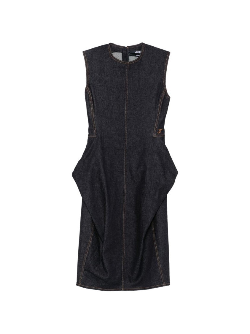 Jacquemus Sculptural Black Midi Dress With Exaggerated Side Panels