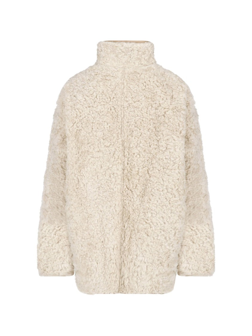 Low Classic Beige Reversible Asymmetric Faux Fur Eco-Leather Jacket