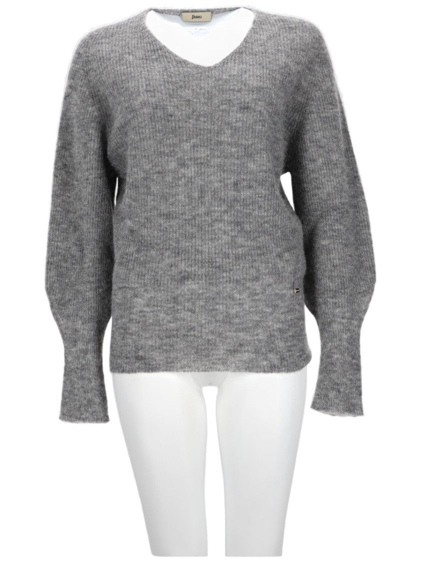 Herno Soft Knit Sweater With Balloon Sleeves And Rounded Neckline