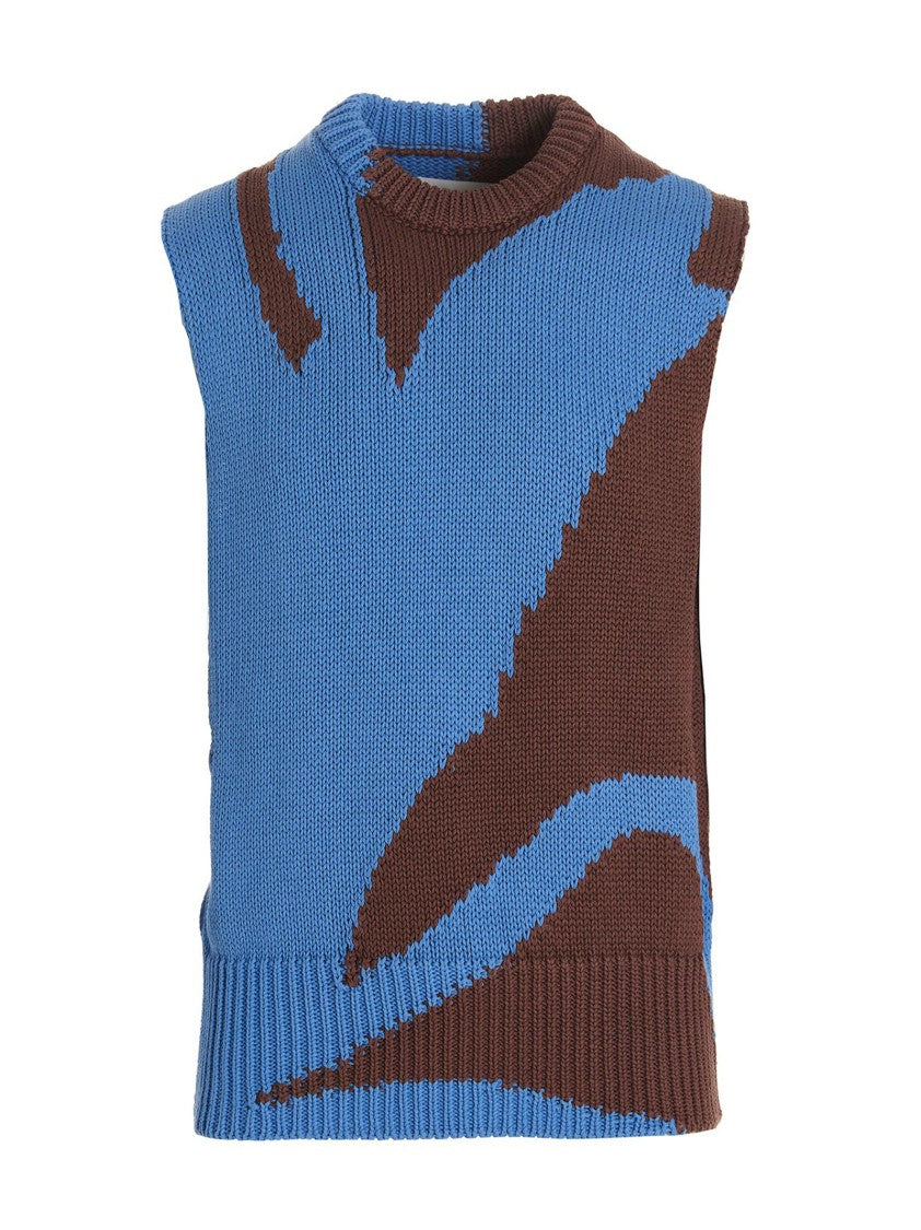 Jil Sander Colorblock Cotton Knit Vest With Crewneck Design