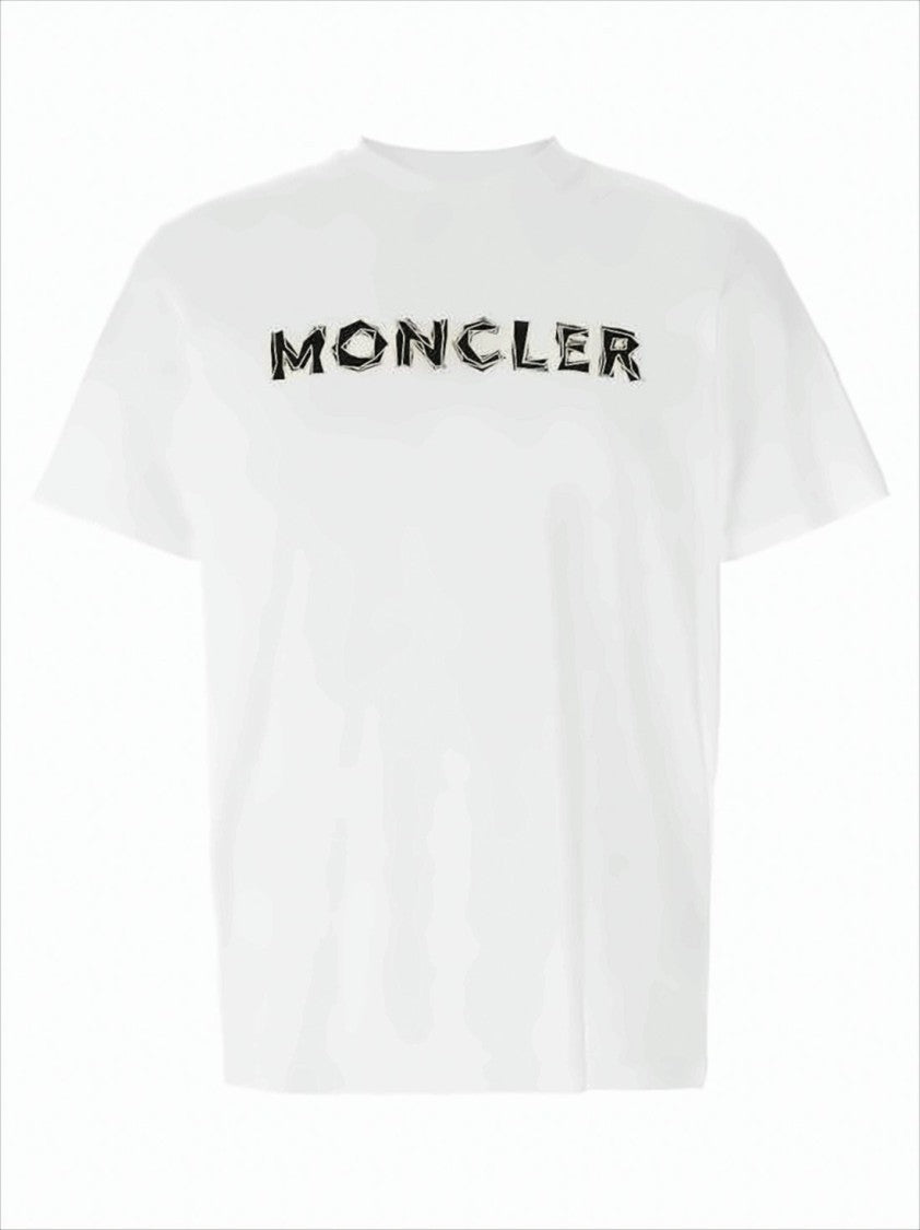 Moncler Short-Sleeve White Cotton T-Shirt With Bold Logo