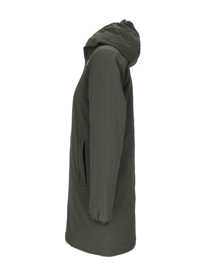 K-Way 3/4 Length Padded Jacket With Hood And Multicolor Stripe Detail