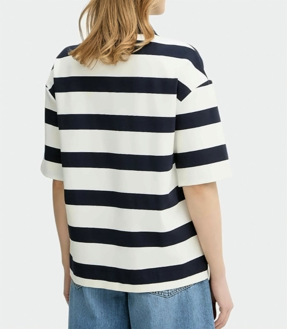 Max Mara Navy Blue Striped Polo Shirt
