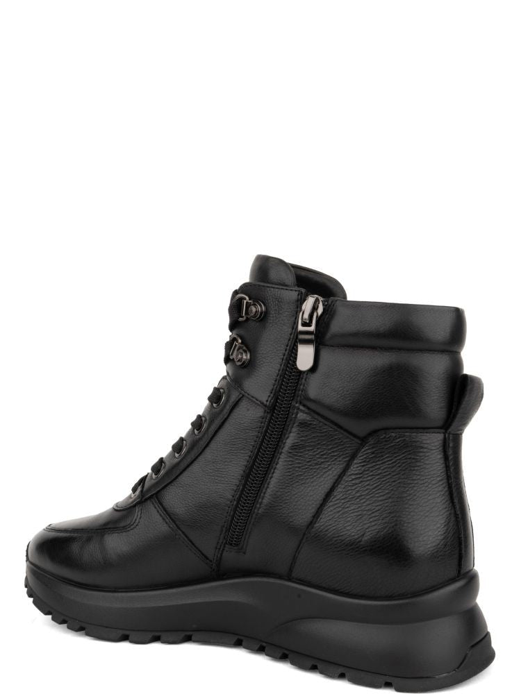 Adrianna Feretti Black Cow Leather Minimalist Lace-Up Boots
