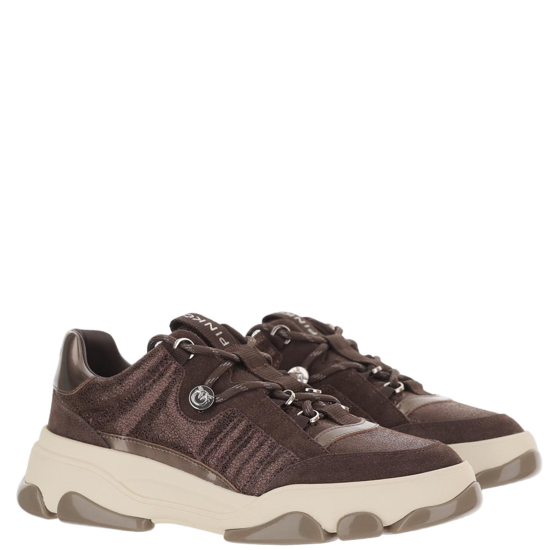 Pinko Brown Athena Leather Sneakers
