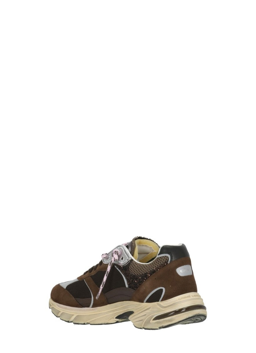 Crime London Brown Fugitive 9094 Mesh Glitter Leather Sneakers