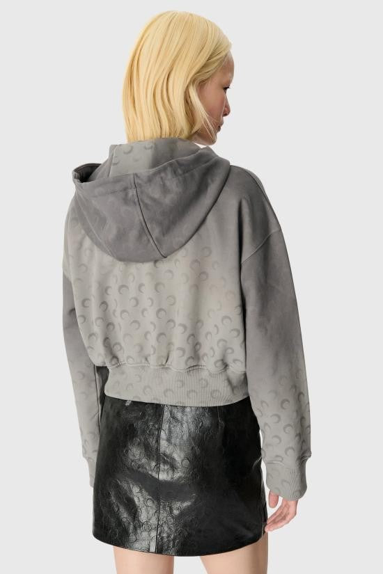 Marine Serre Crescent Moon Embossed Zip-Up Hoodie