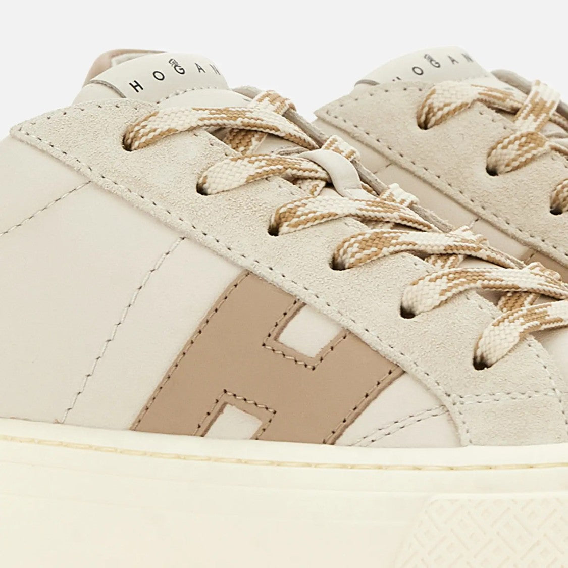 Hogan Ivory Taupe H705 Allacciato H Leather Lace-Up